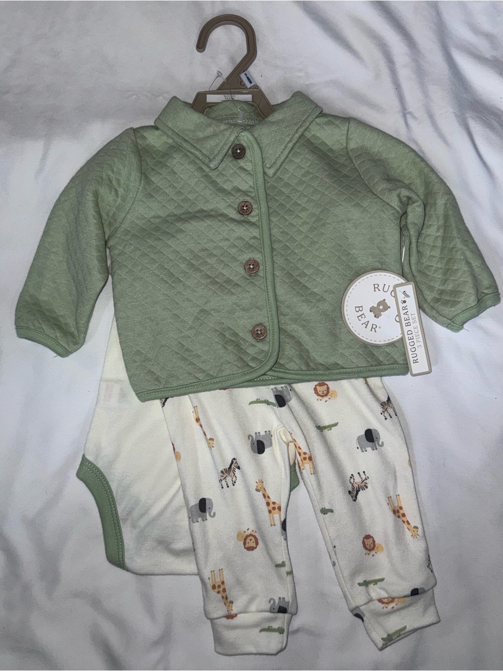 Rugged Bear size 3-6 months Baby safari Jacket bodysuit and Pants outfit NWT